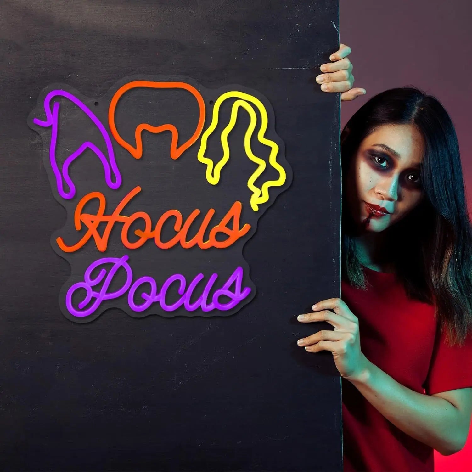 Hocus Pocus Neon Sign Witch Neon LED Halloween Party Supplies for Halloween Party Haunted House Men'S Cave Birthday Gifts