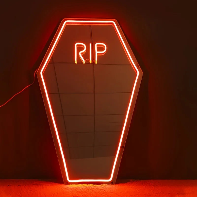 Coffin Rip Neon Mirror Signage Gothic Room Decor Casket Mirror Signage Halloween Gift Party Gothic Halloween Decoration Purple