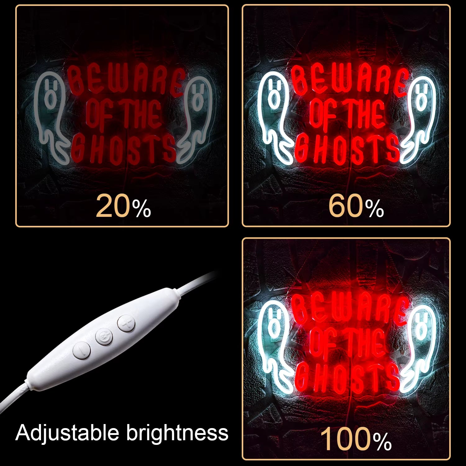 Beware of Ghosts Neon Sign Halloween Neon Lights Wall Decoration Ghost Neon Lights Halloween Bedroom Bar Party Halloween Gift
