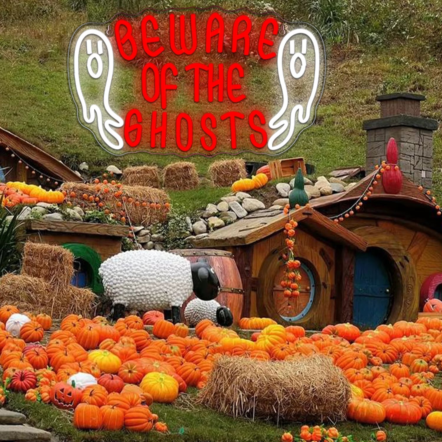 Beware of Ghosts Neon Sign Halloween Neon Lights Wall Decoration Ghost Neon Lights Halloween Bedroom Bar Party Halloween Gift