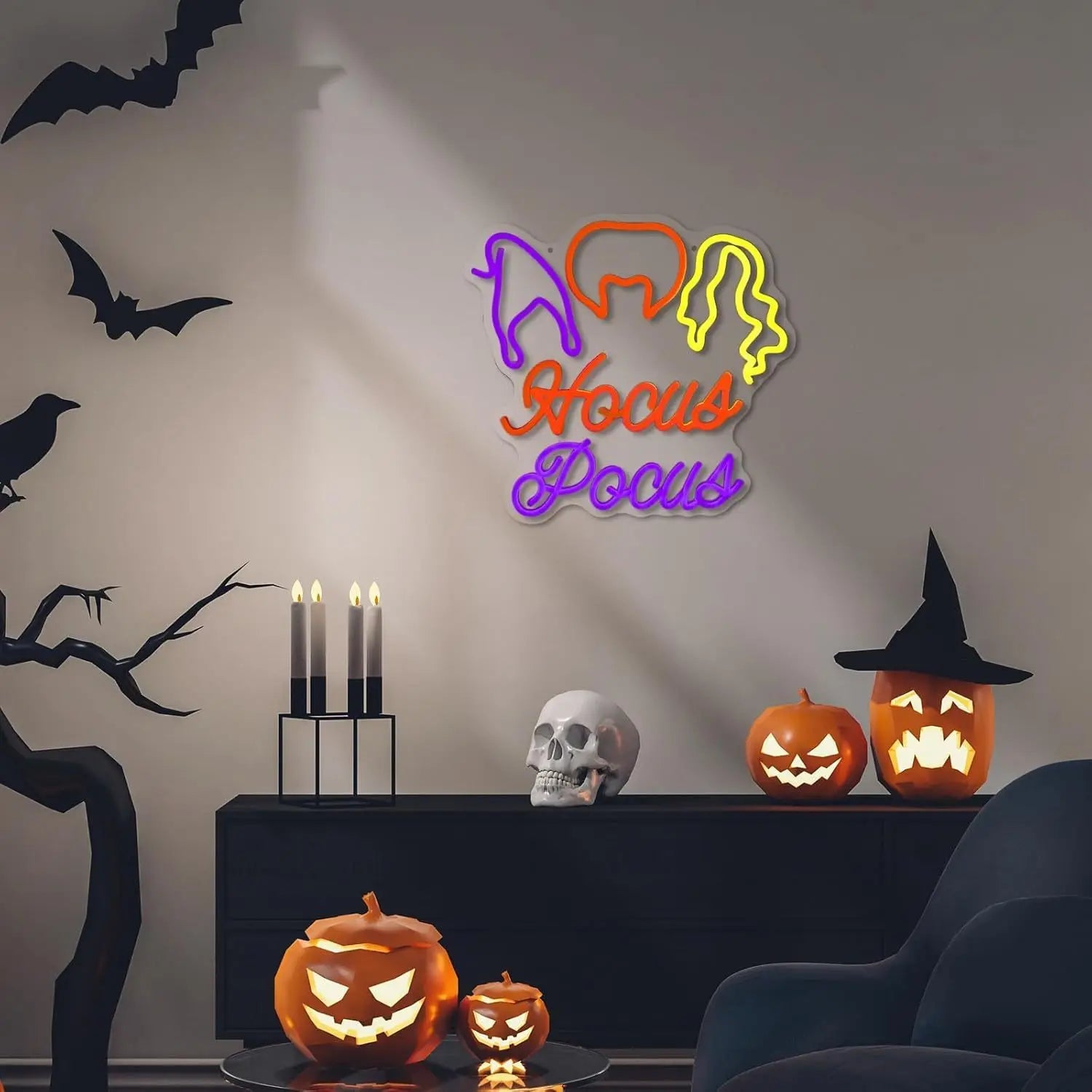 Hocus Pocus Neon Sign Witch Neon LED Halloween Party Supplies for Halloween Party Haunted House Men'S Cave Birthday Gifts