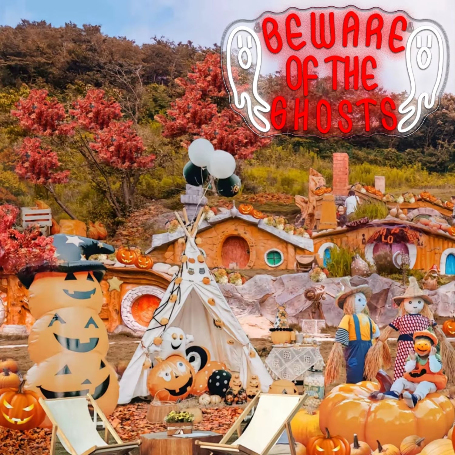 Beware of Ghosts Neon Sign Halloween Neon Lights Wall Decoration Ghost Neon Lights Halloween Bedroom Bar Party Halloween Gift